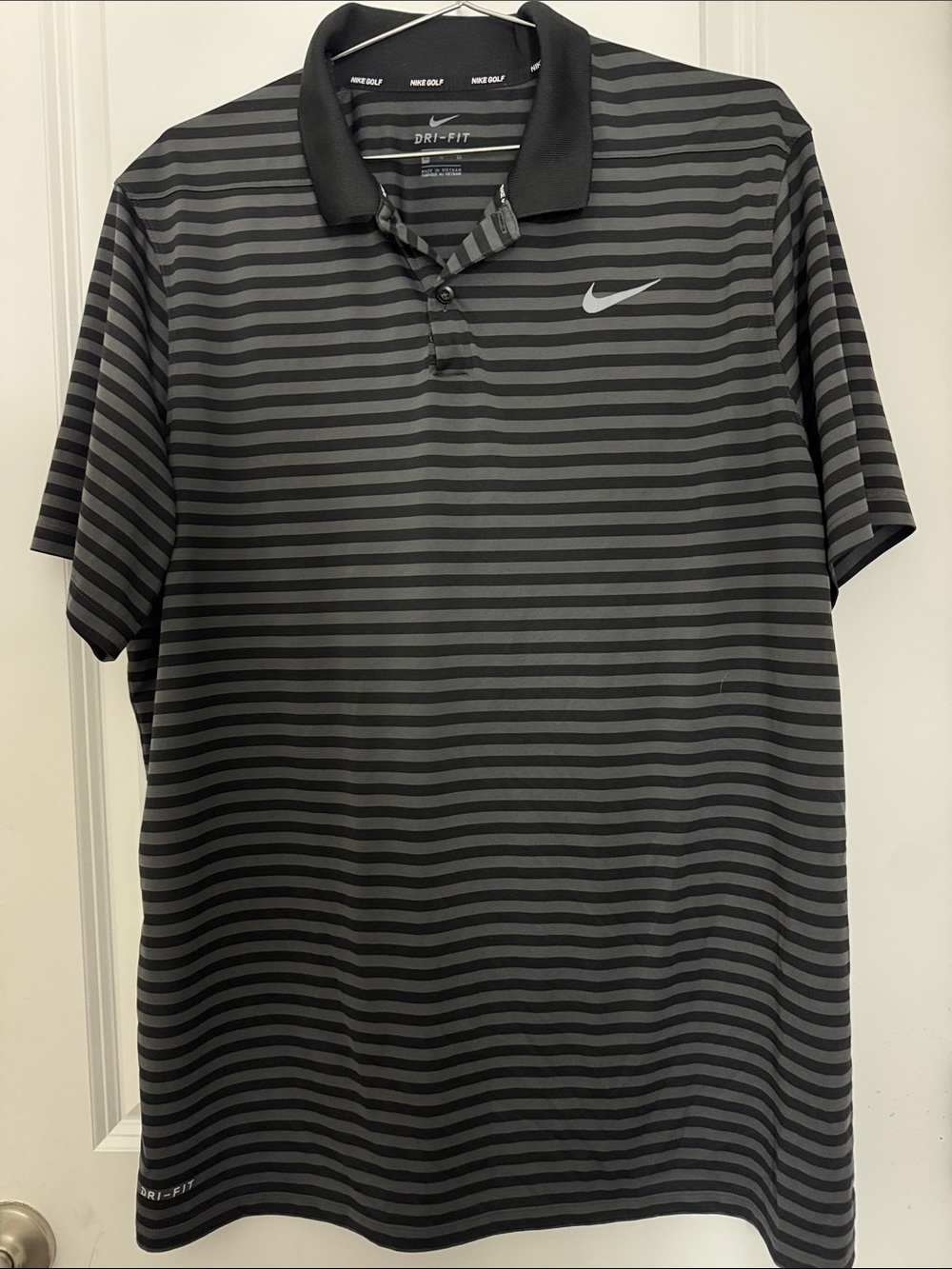 Nike Men’s Dri-FIT Striped Polo in Black and Gray
